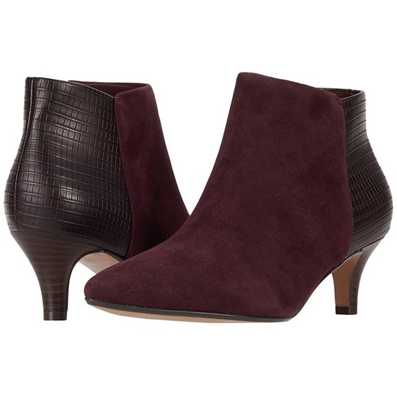 Clarks Shoes - Clarks Womens Linvale Sea Leather Suede Burgundy Pointed Kitten Boots sz 8.5